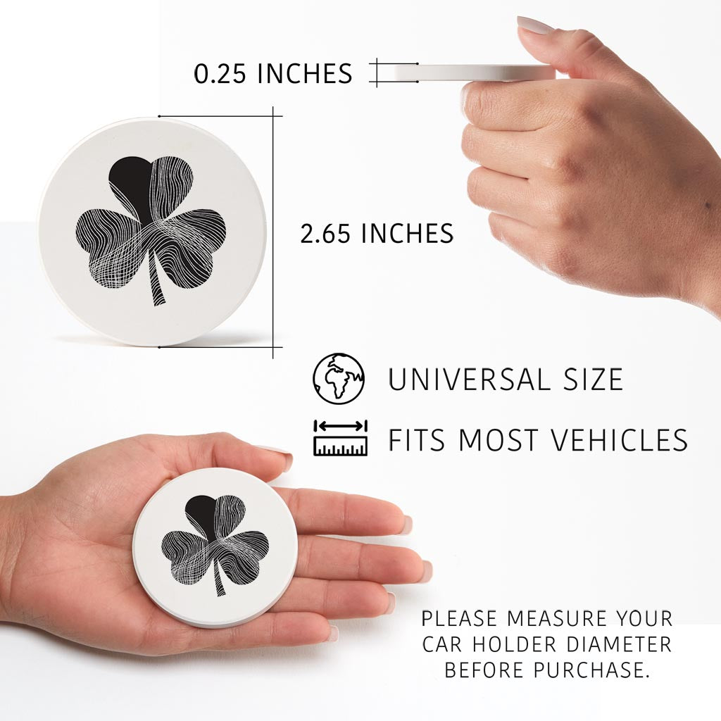 Minimalistic B&W Shamrock Shape Fluid Lines| Absorbent Car Coasters | Set of 2 | Min 4