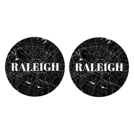 Minimalistic B&W North Carolina Raleigh Map| Absorbent Car Coasters | Set of 2 | Min 4