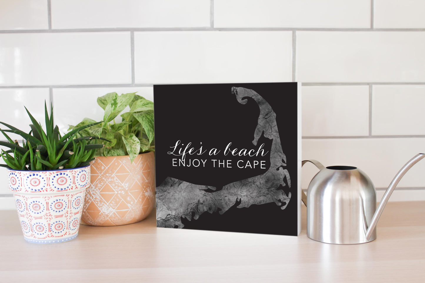 Minimalistic B&W Cape Cod Lifes A Beach | Wood Block | Eaches | Min 2
