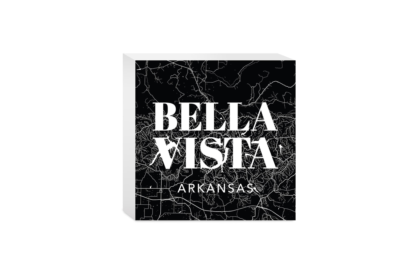 Minimalist B&W Arkansas Bella Vista Map State | Wood Block | Eaches | Min 4