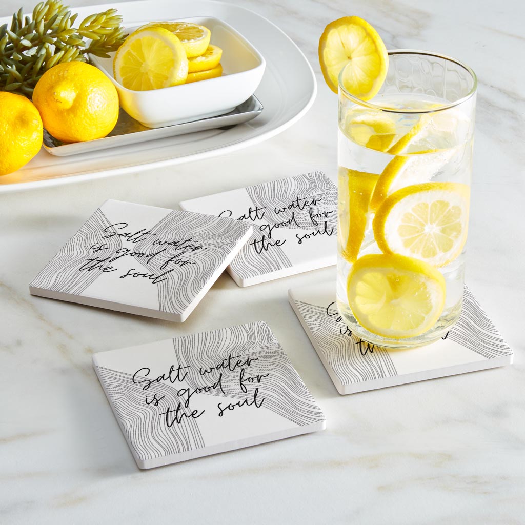 Minimalistic B&W Cape Cod Salt Water | Absorbent Coasters | Set of 4 | Min 2