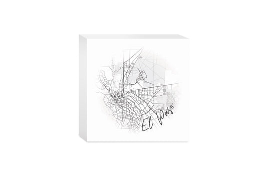 Minimalistic B&W Texas El Paso Circle Map | Wood Block | Eaches | Min 4