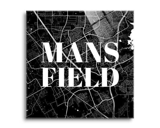 Minimalistic B&W Texas Mansfield Map | Hi-Def Glass Art | Eaches | Min 2