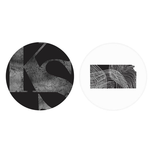 Minimalist B&W Kansas Black Initials And State| Absorbent Car Coasters | Set of 2 | Min 4