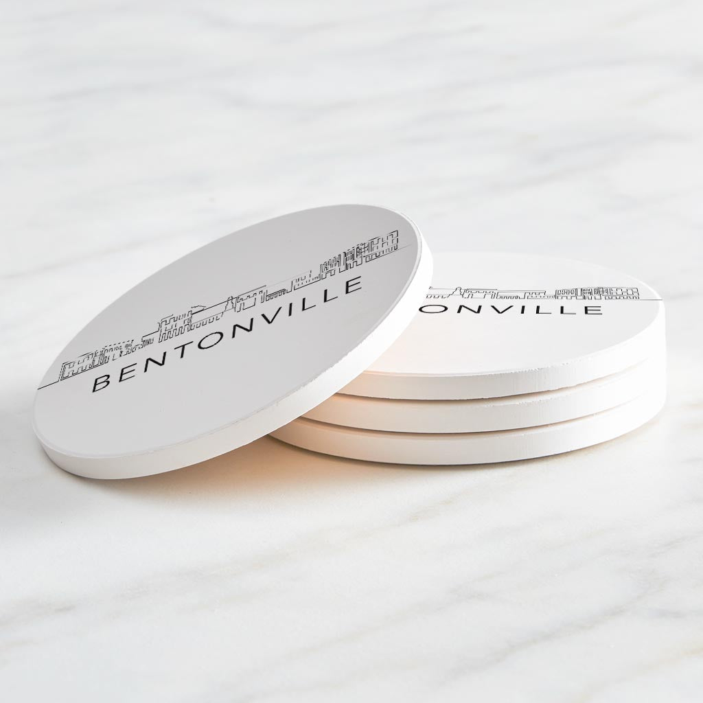 Minimalist B&W Arkansas Bentonville Skyline | Absorbent Coasters | Set of 4 | Min 2