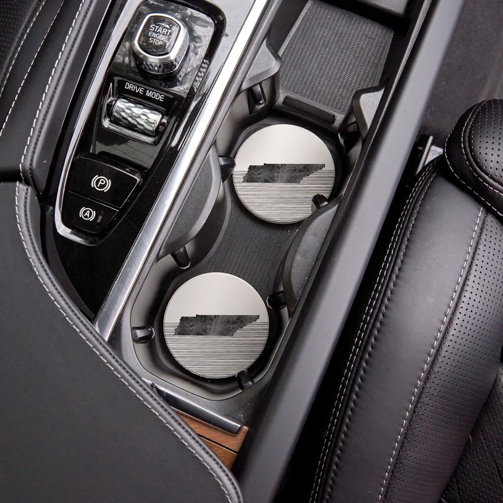 Minimalist B&W Tennessee State With Straight Lines | Absorbent Car Coasters | Set of 2 | Min 4