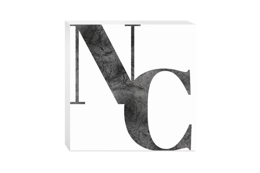 Minimalistic B&W North Carolina White Initials | Wood Block | Eaches | Min 2