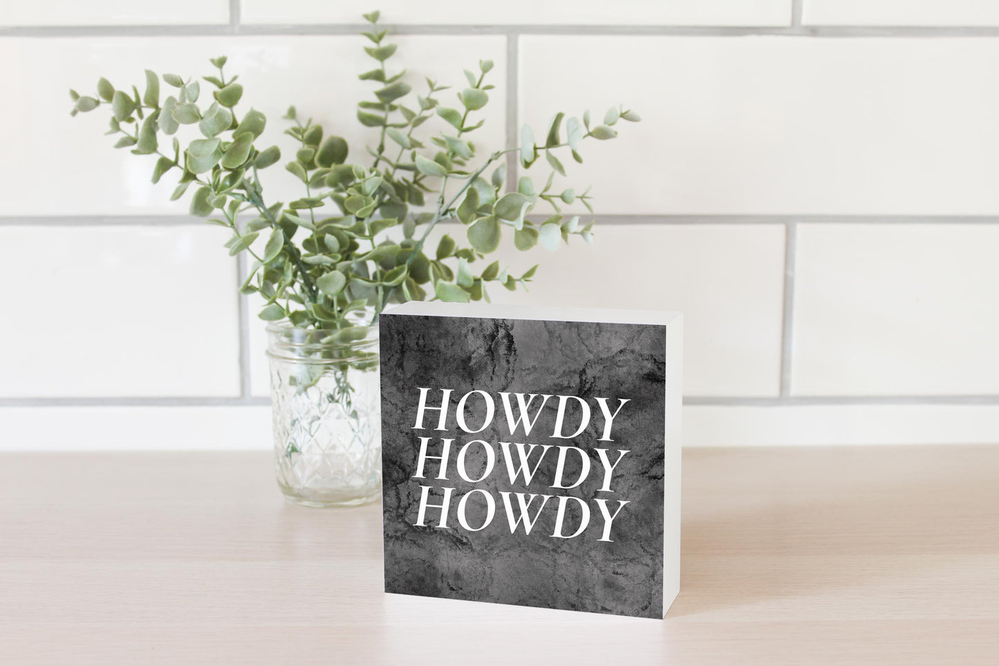 Minimalistic B&W Texas Textured Howdy | Wood Block | Eaches | Min 4