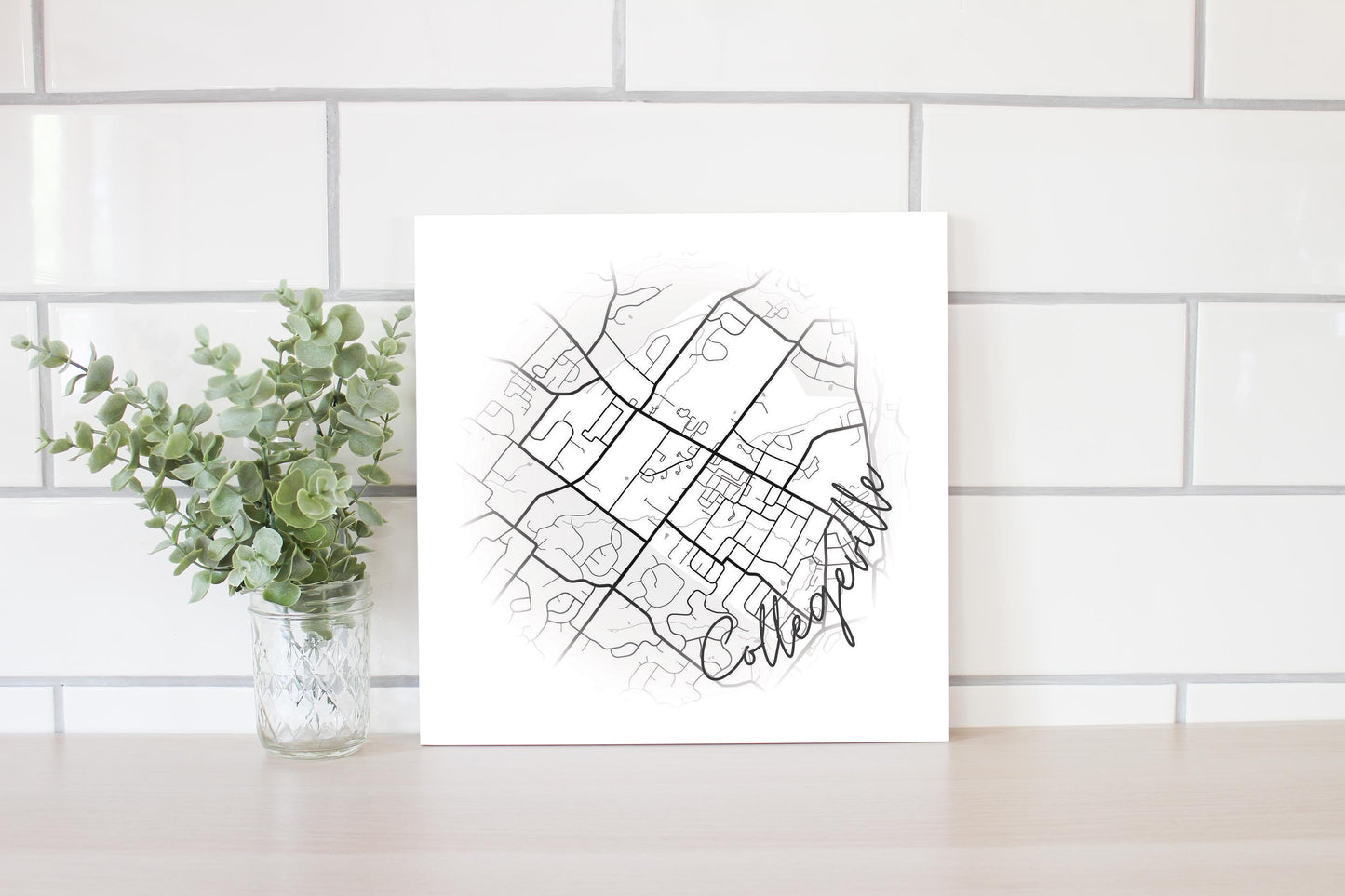 Minimalistic B&W Pennsylvania Collegeville Circle Map | Wood Sign | Eaches | Min 2
