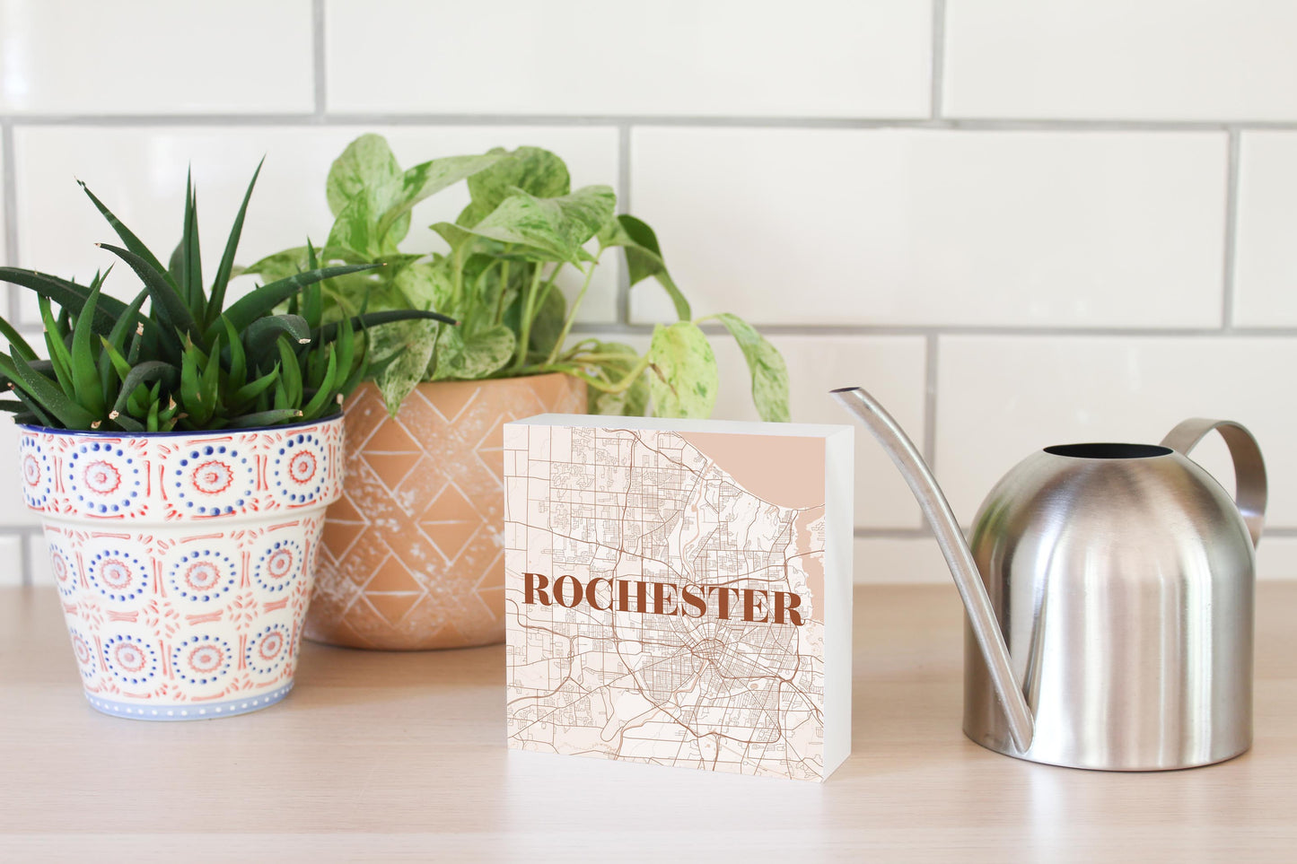 Modern Minimalist New York Rochester Map | Wood Block | Eaches | Min 4