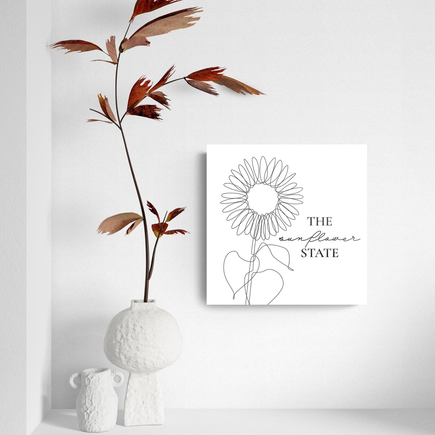 Minimalist B&W Kansas Sunflower Line Drawing | Hi-Def Glass Art | Eaches | Min 2