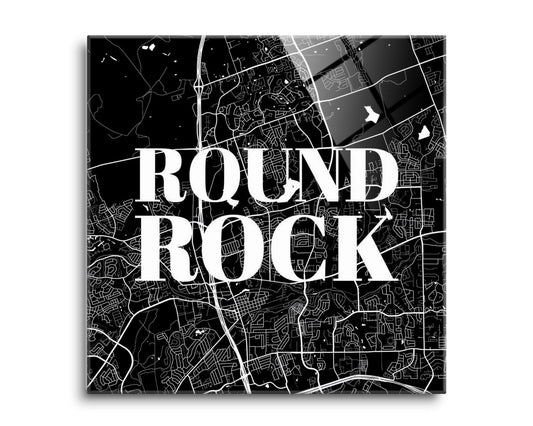 Minimalistic B&W Texas Round Rock Map | Hi-Def Glass Art | Eaches | Min 2