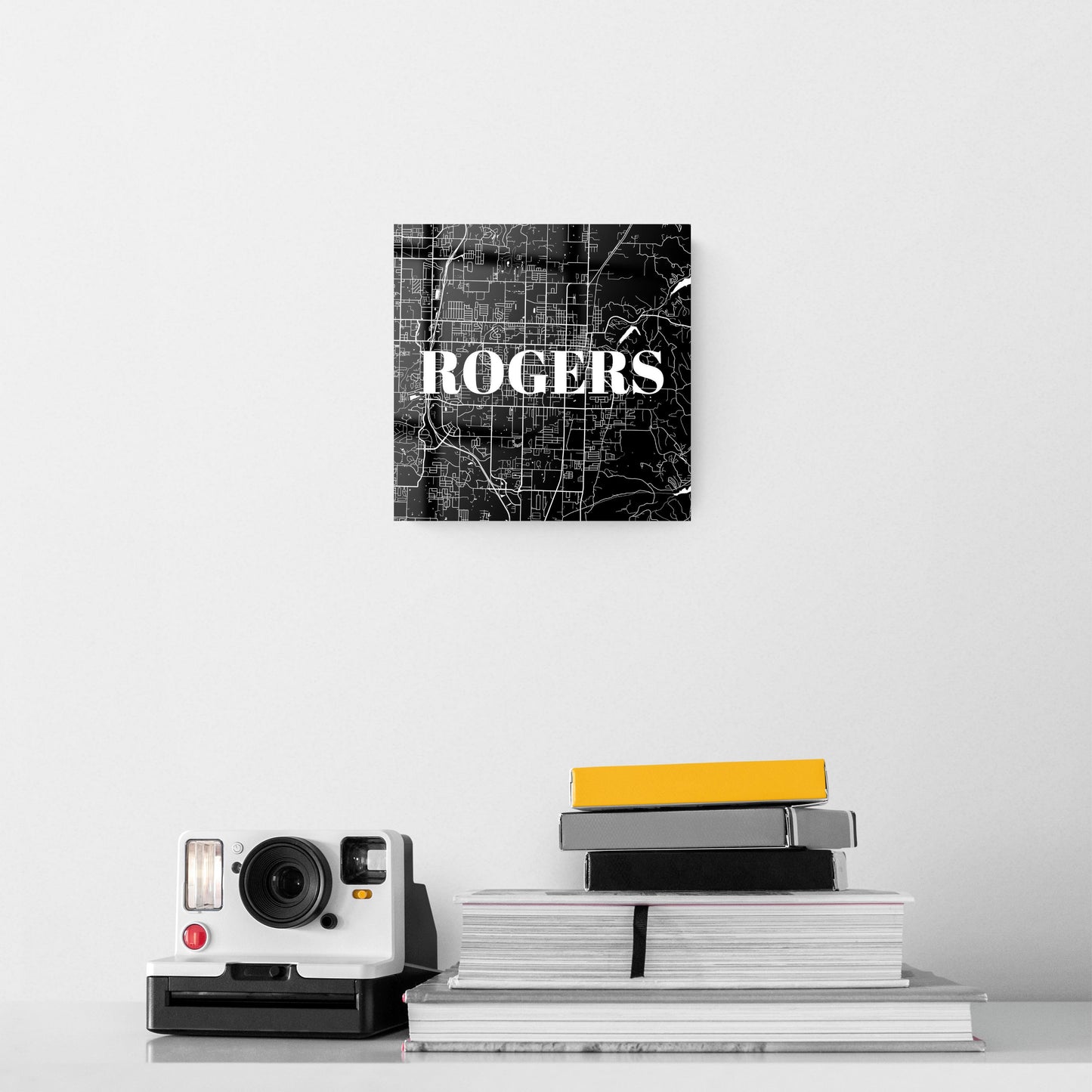 Minimalist B&W Arkansas Rogers Map | Hi-Def Glass Art | Eaches | Min 2