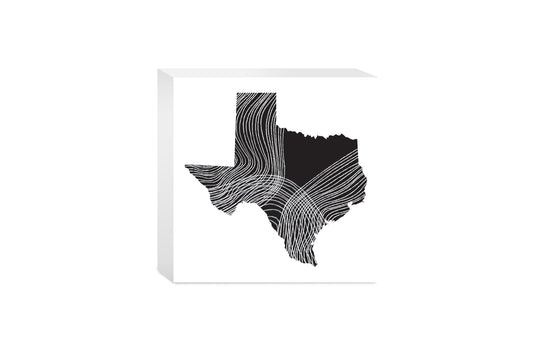 Modern Texas State Shape With Fluid Lines | Wood Block | Eaches | Min 4