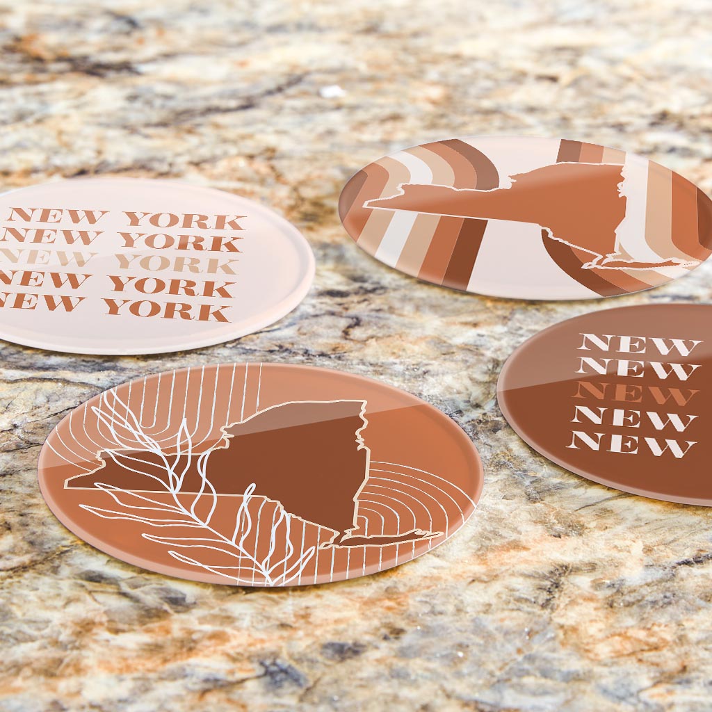Modern Minimalist New York State Nyrepeated| Hi-Def Glass Coasters | Set of 4 | Min 2