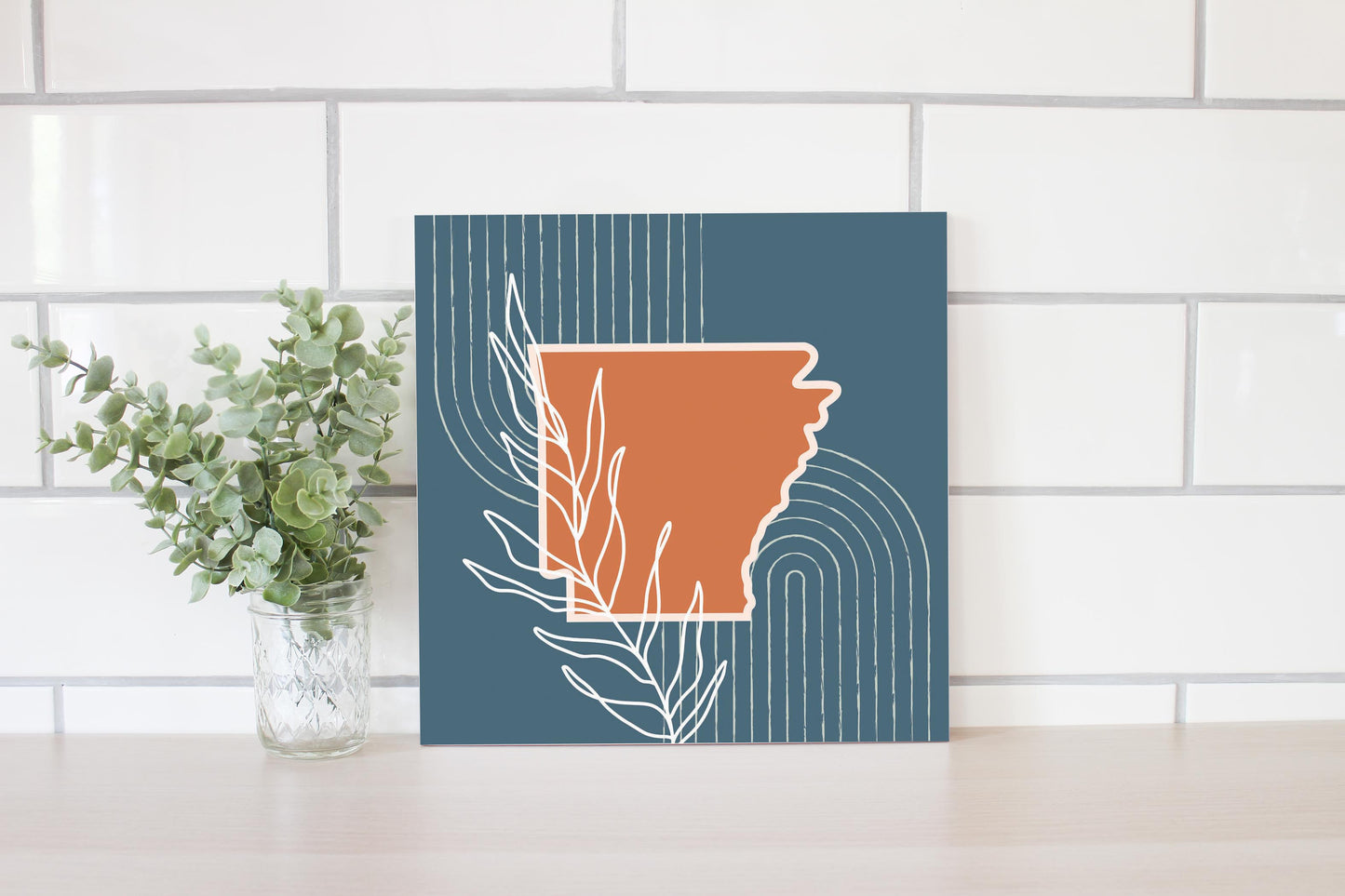 Modern Minimalist Arkansas State Shape With Leaf | Wood Sign | Eaches | Min 2