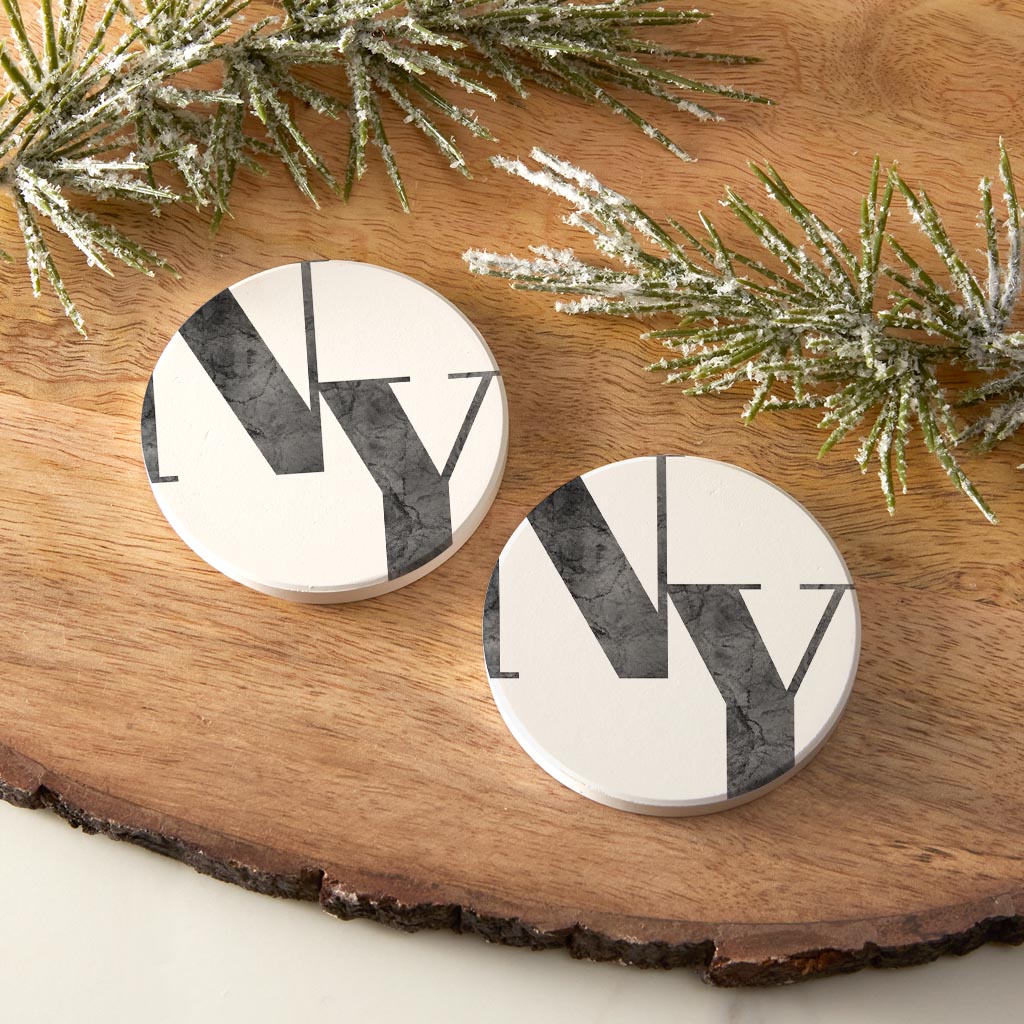 Minimalistic B&W New York White Initials | Absorbent Car Coasters | Set of 2 | Min 4
