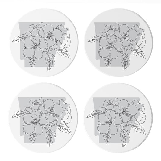 B&W Minimalist Arkansas Single Line Apple Blossoms | Absorbent Coasters | Set of 4 | Min 2
