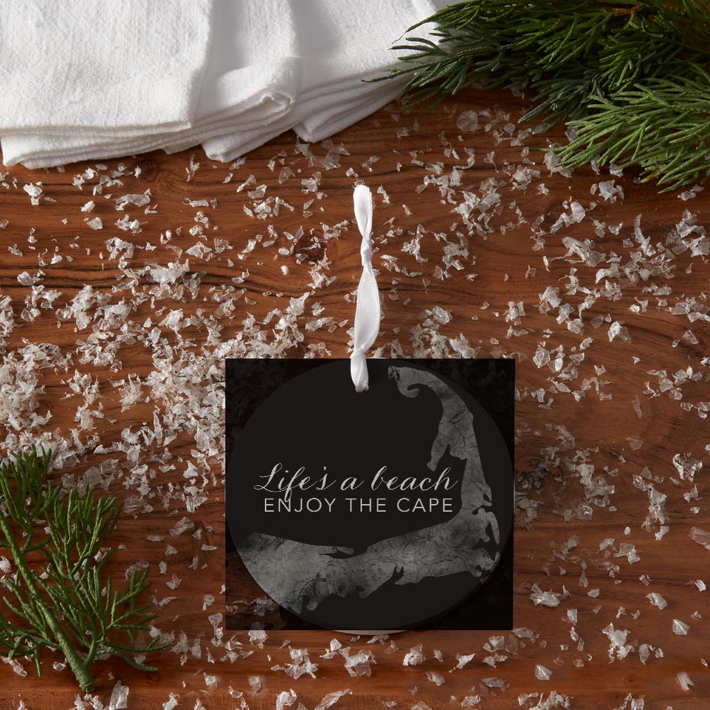 Minimalistic B&W Cape Cod Lifes A Beach | Wood Ornament | Eaches | Min 6
