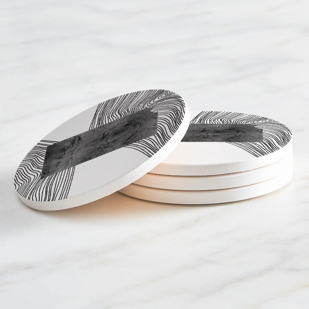 Minimalist B&W Kansas State With Fluid Lines | Absorbent Coasters | Set of 4 | Min 2