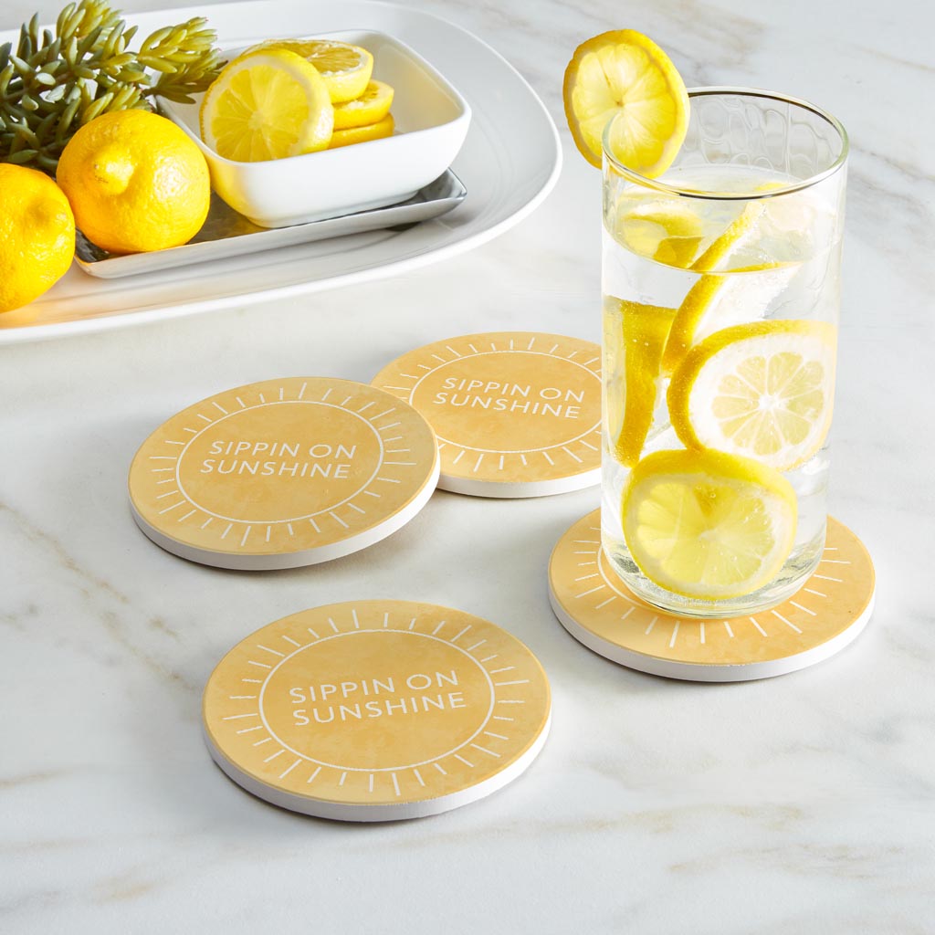 Sippin On Sunshine Yellow | Absorbent Coasters | Set of 4 | Min 2