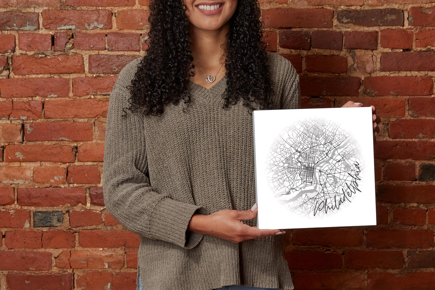 Minimalistic B&W Pennsylvania Philadelphia Circle Map | Wood Block | Eaches | Min 2