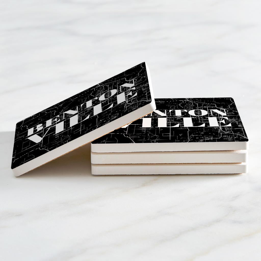 Minimalist B&W Arkansas Bentonville Map | Absorbent Coasters | Set of 4 | Min 2