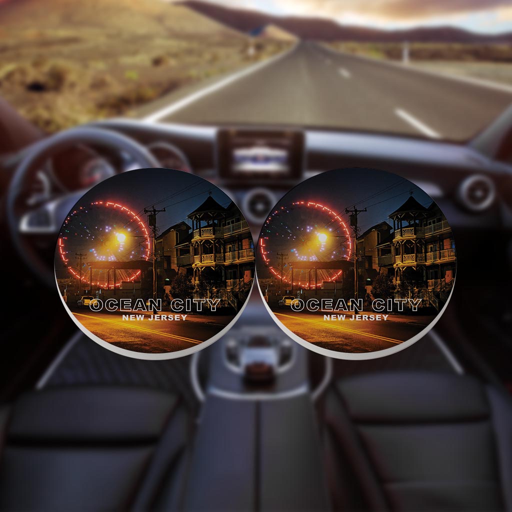 OCNJ Photo With Text | Absorbent Car Coasters | Set of 2 | Min 4
