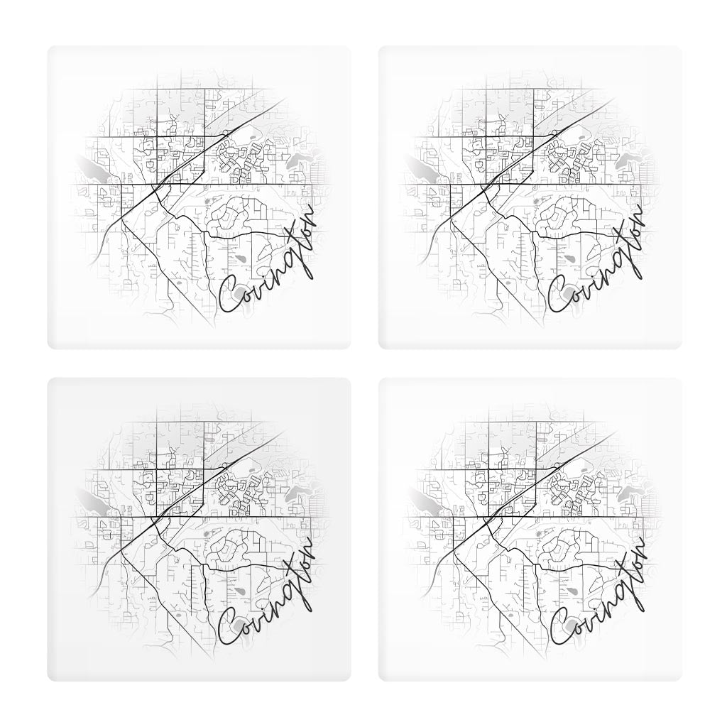 Minimalistic B&W Washington Covington Circle Map | Absorbent Coasters | Set of 4 | Min 2