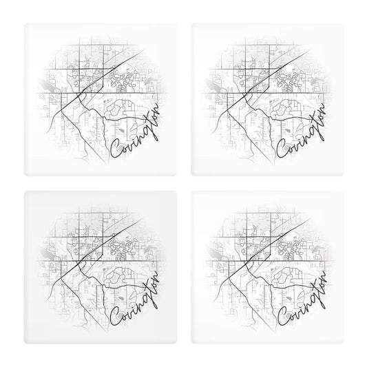Minimalistic B&W Washington Covington Circle Map | Absorbent Coasters | Set of 4 | Min 2