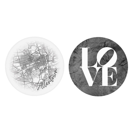 Minimalistic B&W Pennsylvania Alentown Circle Love| Absorbent Car Coasters | Set of 2 | Min 4