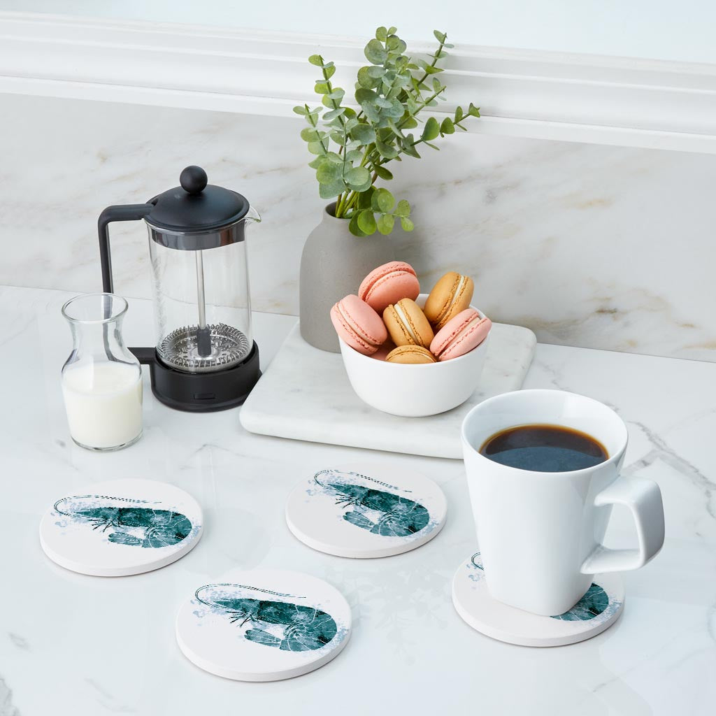 Blue White Water Color Shrimp | Absorbent Coasters | Set of 4 | Min 2