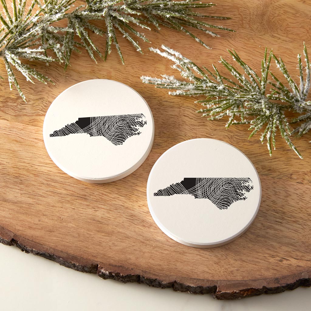 Minimalistic B&W North Carolina Black Fluid Lines| Absorbent Car Coasters | Set of 2 | Min 4
