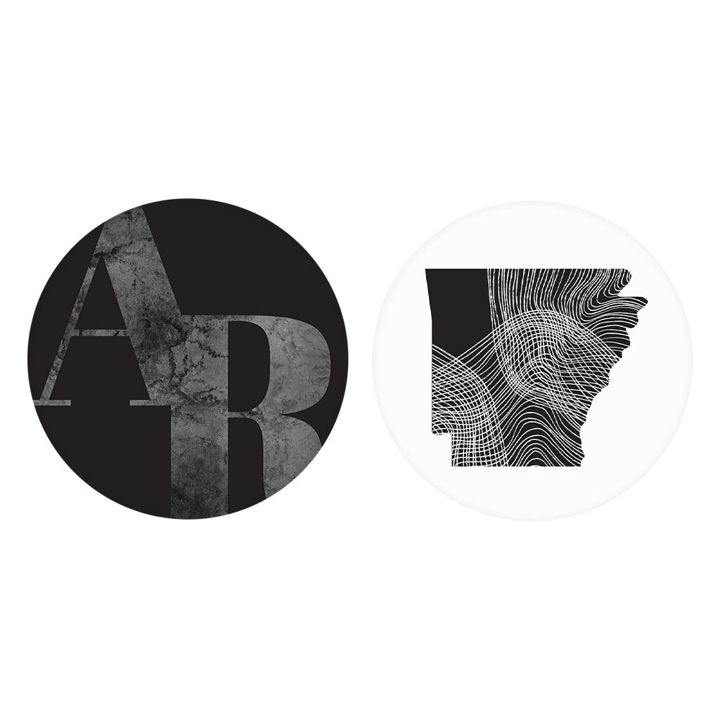 B&W Minimalist Arkansas Initials State Shape| Absorbent Car Coasters | Set of 2 | Min 4