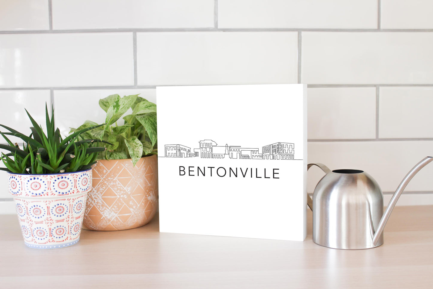 Minimalist B&W Arkansas Bentonville Skyline | Wood Block | Eaches | Min 2