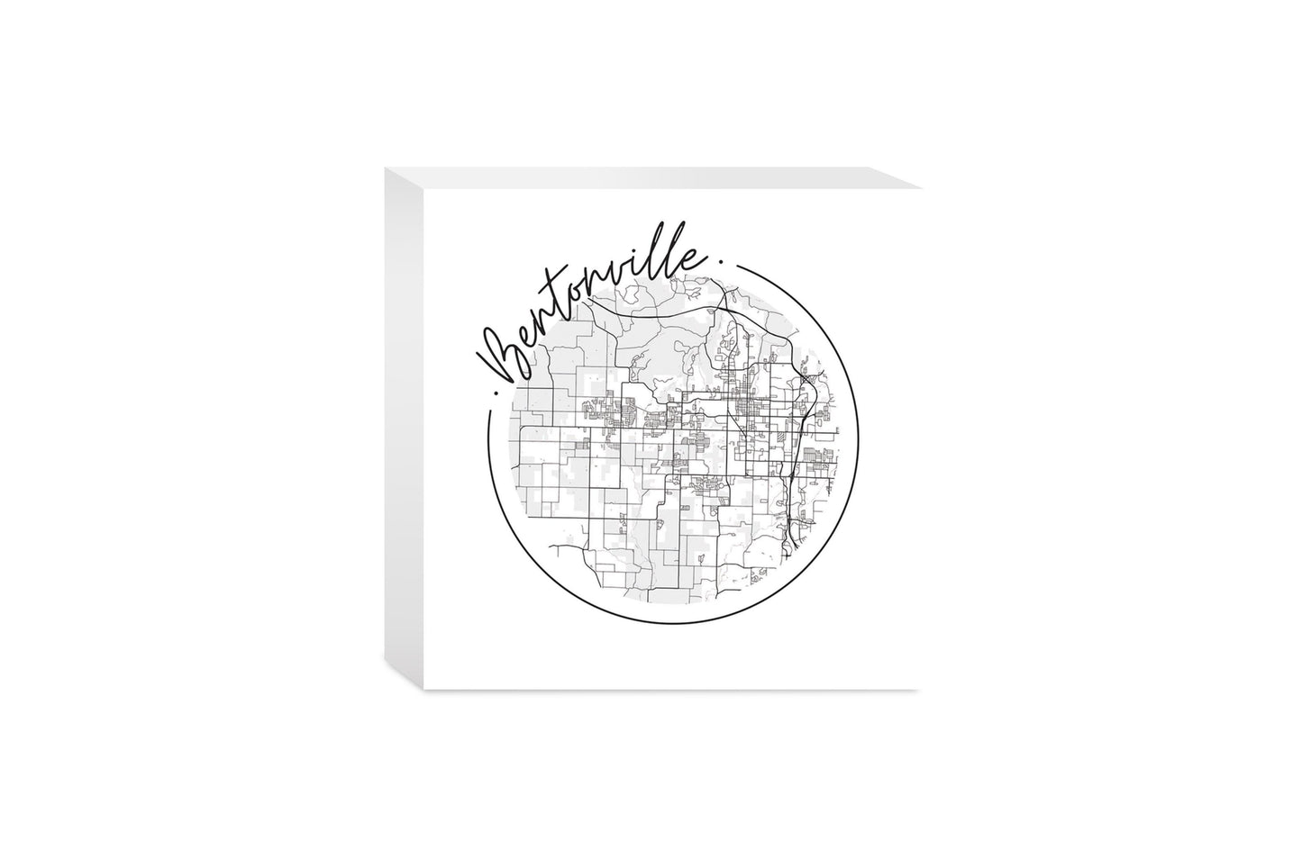 Minimalist B&W Arkansas Bentonville Circle Map | Wood Block | Eaches | Min 4