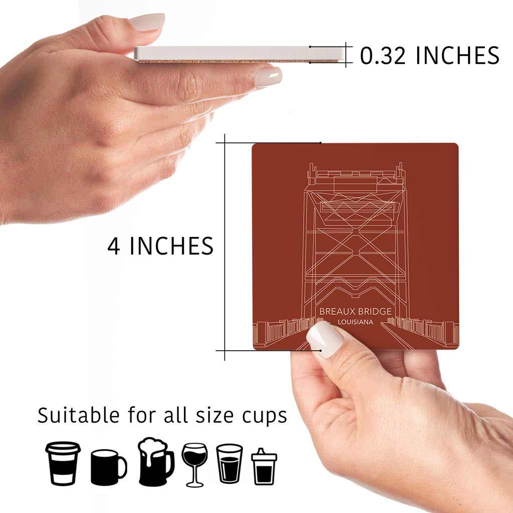 Modern Minimalist Louisiana Breaux Bridge Line Drawing | Absorbent Coasters | Set of 4 | Min 2