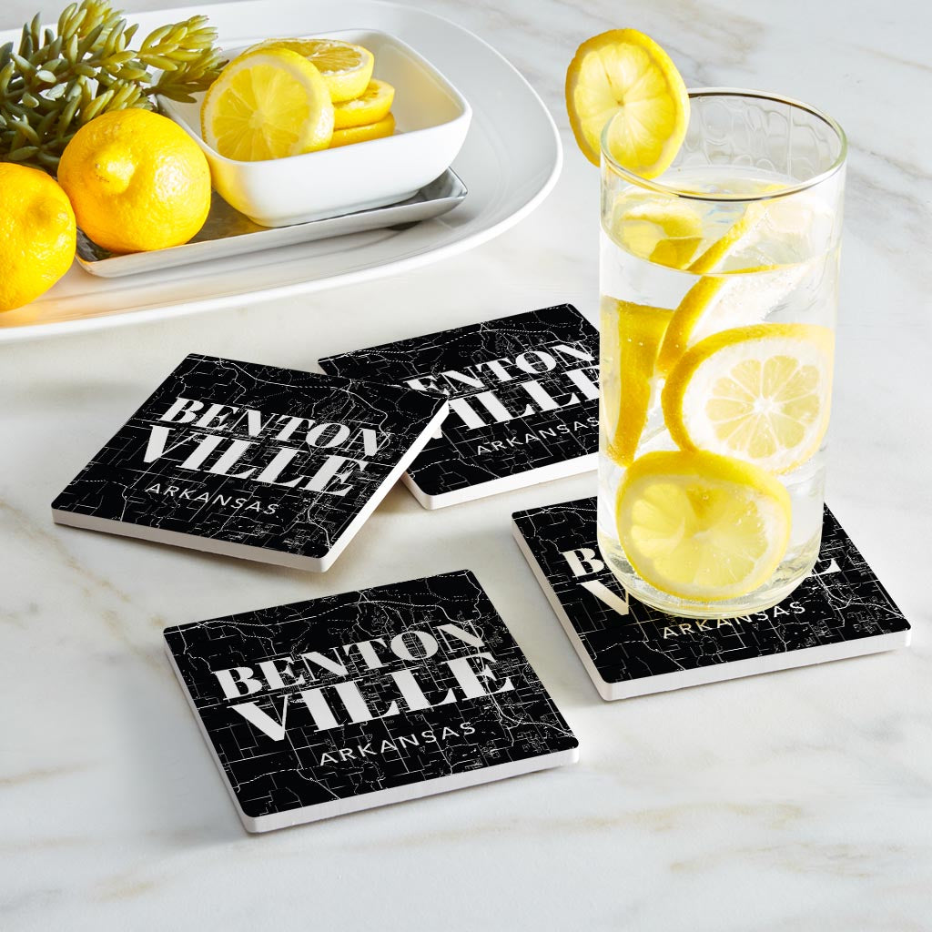 Minimalist B&W Arkansas Bentonville Map State | Absorbent Coasters | Set of 4 | Min 2