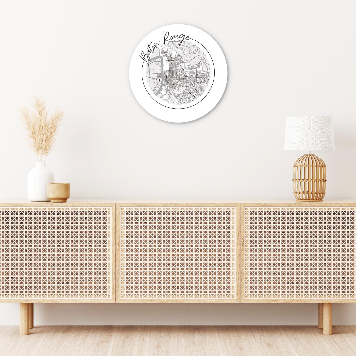 Minimalist B&W Louisiana Baton Rouge Circle Map | Wood Sign | Eaches | Min 1