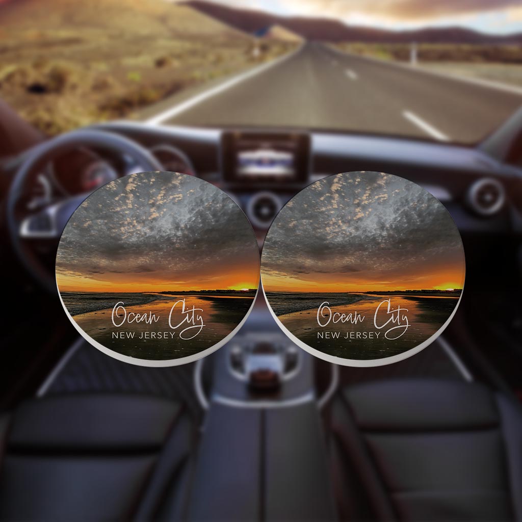 OCNJ Photo With Text | Absorbent Car Coasters | Set of 2 | Min 4