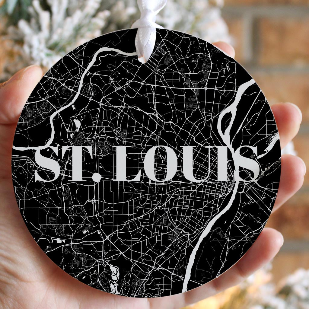 Minimalist B&W Missouri St Louis Map| Wood Ornament | Eaches | Min 6