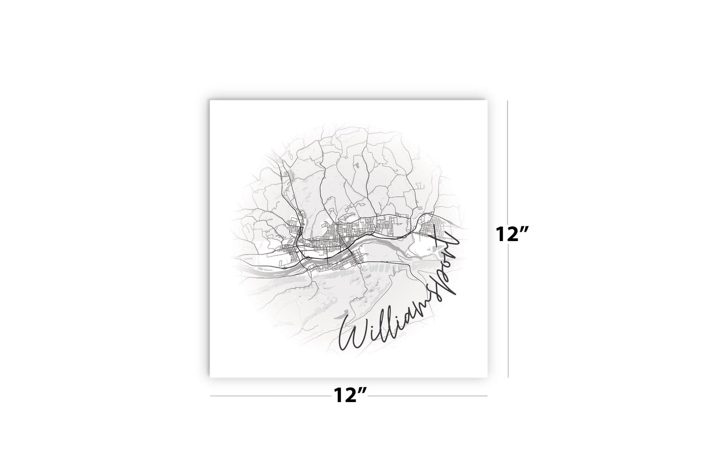 Minimalistic B&W Pennsylvania Williamsport Circle Map | Wood Sign | Eaches | Min 2