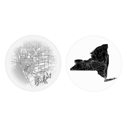 Minimalistic B&W New York Buffalo Map State| Absorbent Car Coasters | Set of 2 | Min 4