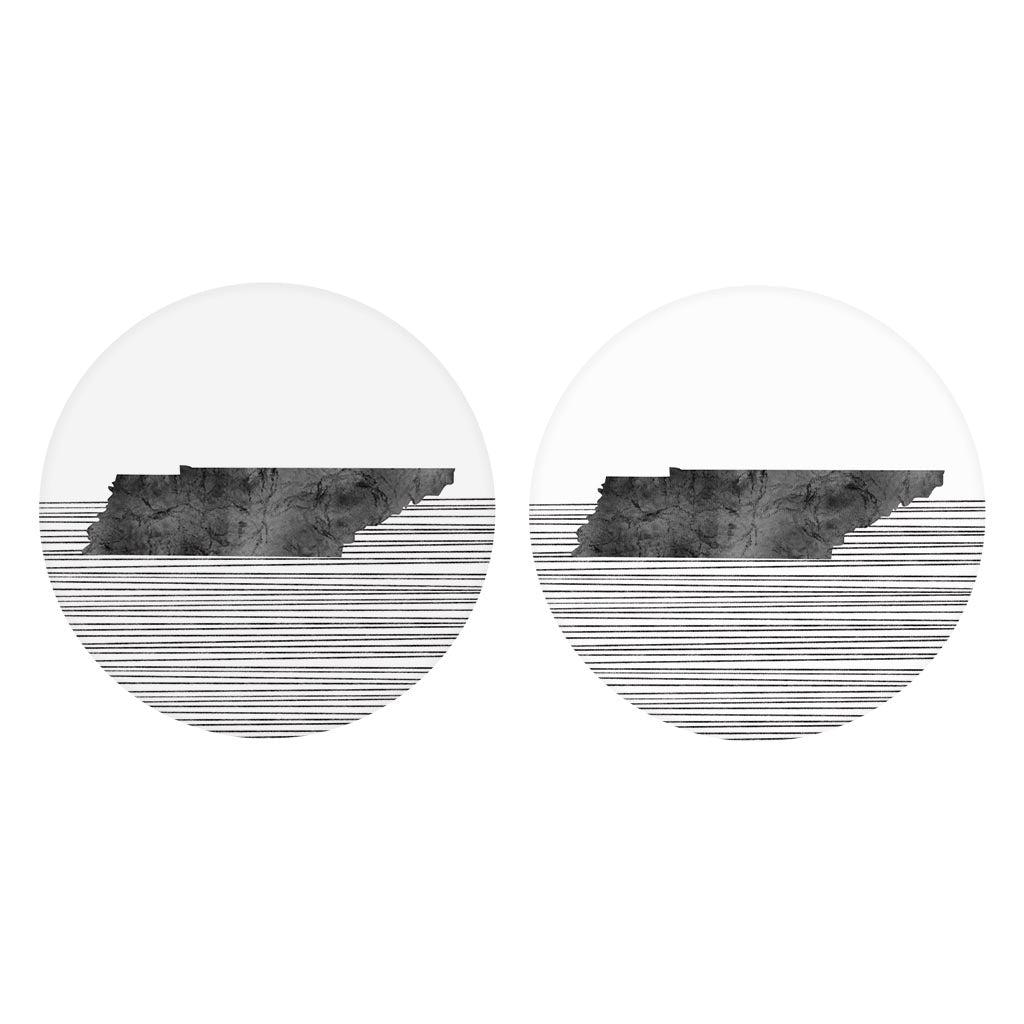 Minimalist B&W Tennessee State With Straight Lines | Absorbent Car Coasters | Set of 2 | Min 4