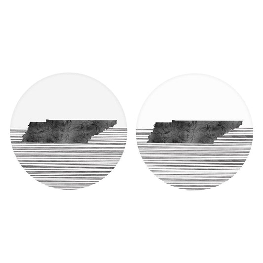 Minimalist B&W Tennessee State With Straight Lines | Absorbent Car Coasters | Set of 2 | Min 4