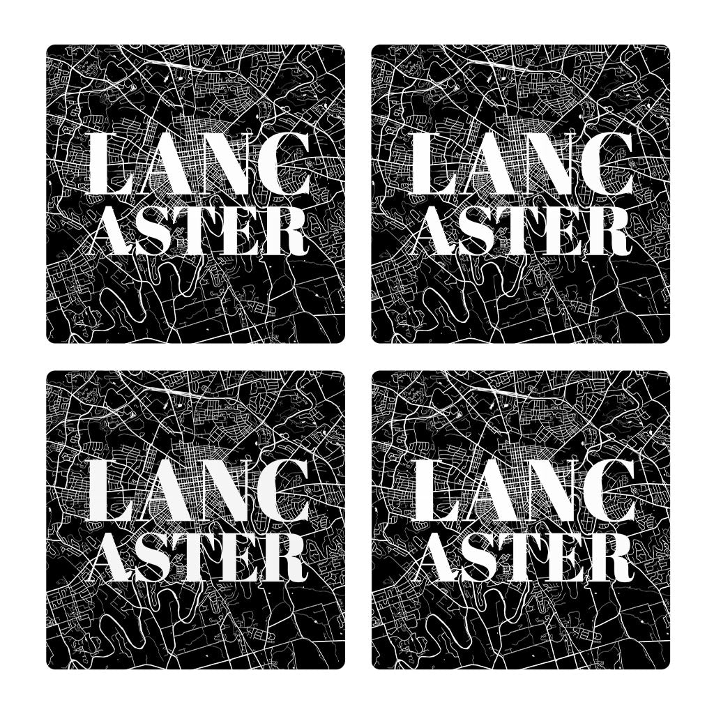 Minimalistic B&W Pennsylvania Lancaster Map | Absorbent Coasters | Set of 4 | Min 2