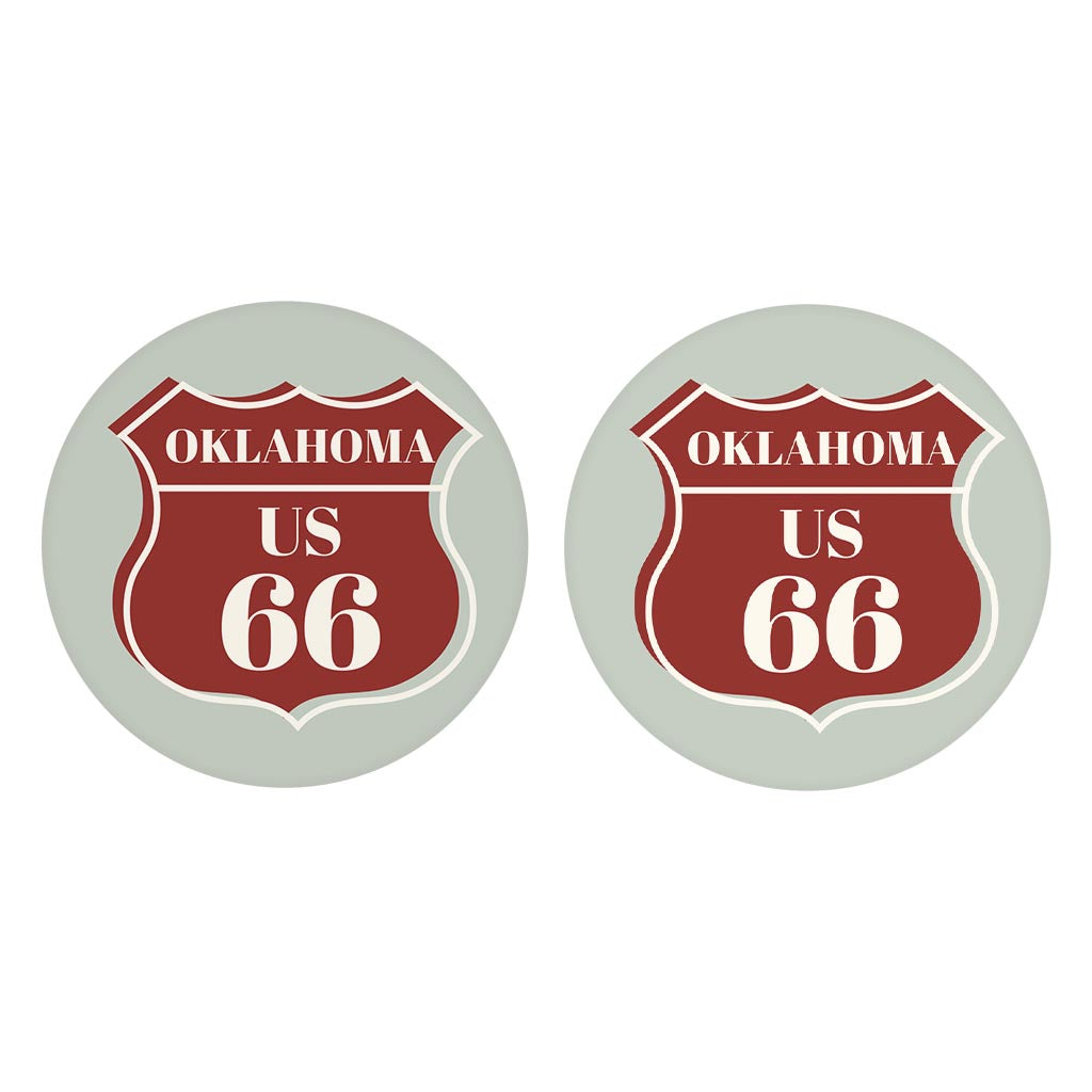 Modern Minimalist Oklahoma Us 66 Blue | Absorbent Car Coasters | Set of 2 | Min 4