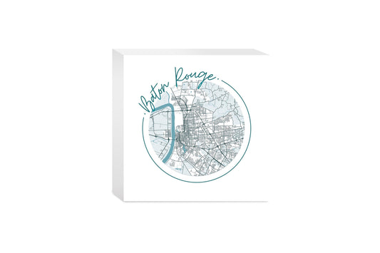 Blue White Baton Rouge Circle Map | Wood Block | Eaches | Min 4