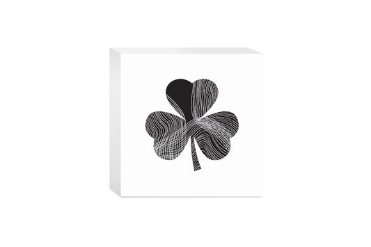 Minimalistic B&W Shamrock Shape Fluid Lines | Wood Block | Eaches | Min 4