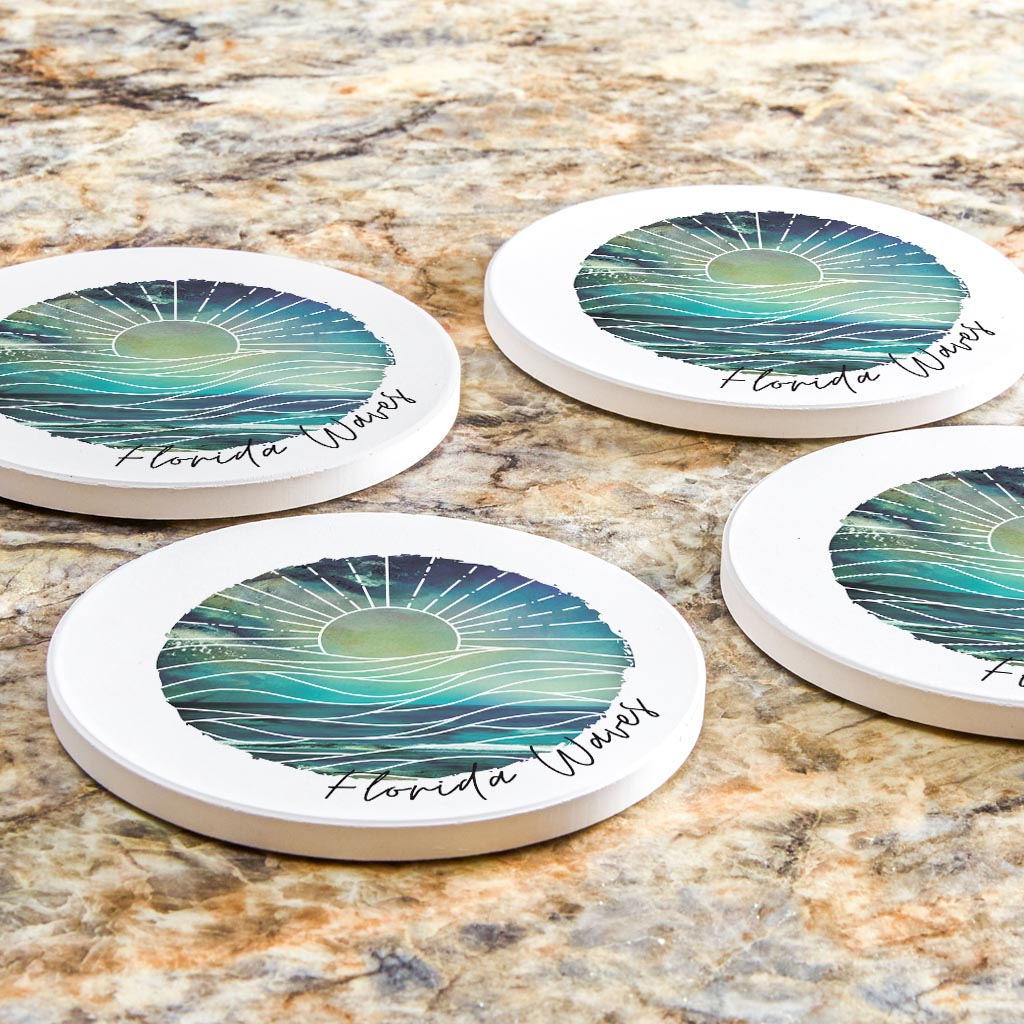 Florida Waves Blue Art | Absorbent Coasters | Set of 4 | Min 2